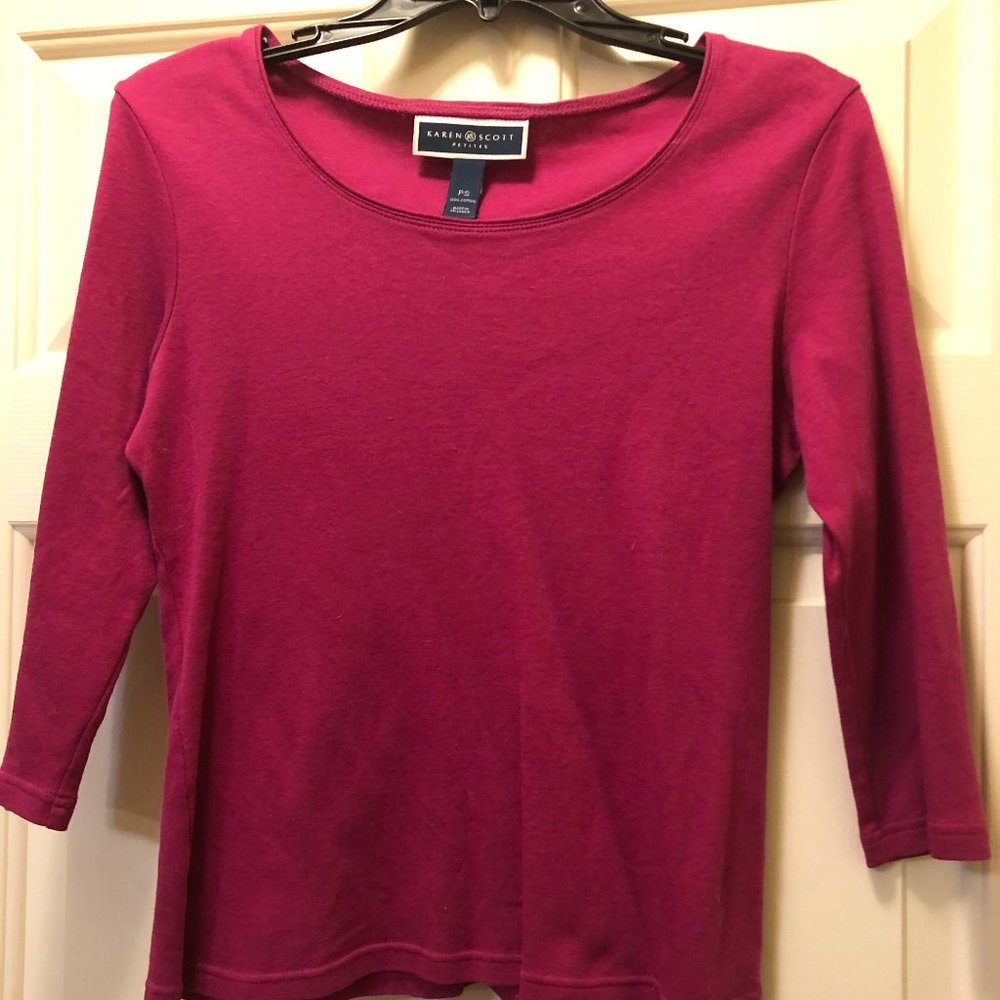 Karen Scott Dark Pink 3/4 Sleeve Top